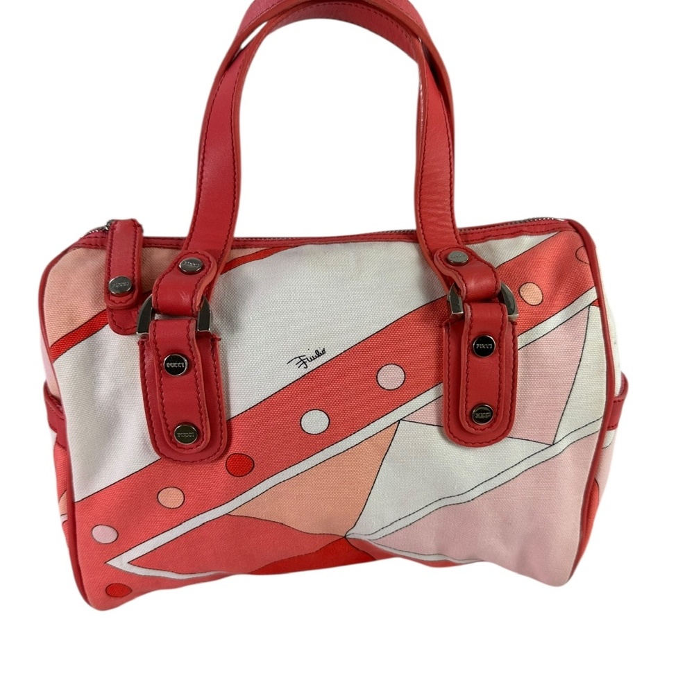 Vintage EMILIO PUCCI Pink Multicolor Canvas Signature Satchel Bag